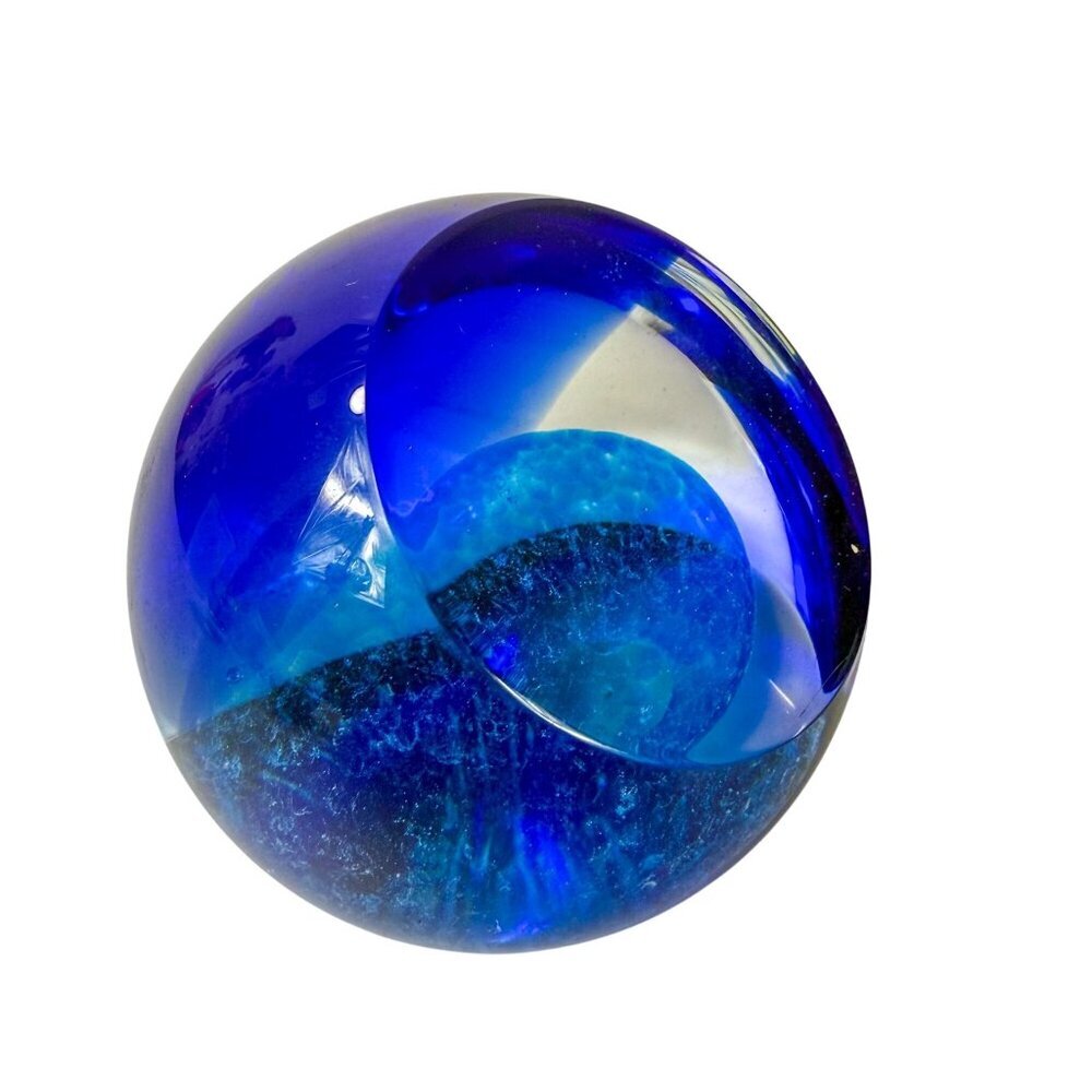 Caithness Scotland Art Glass Blue Round Paperweight Decorative Collectible